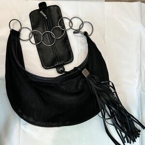 CHANEL Vintage Mesh Leather Hobo Purse Tassel Authentic